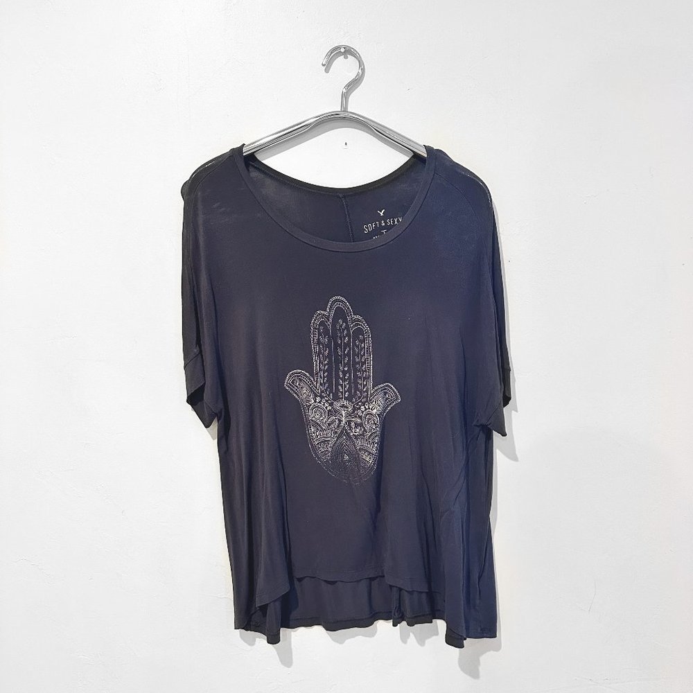 Aerie Oversized Slouchy Gray Graphic T-Shirt